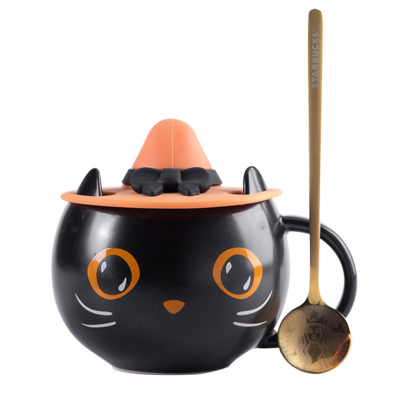 Mug chat d'Halloween avec couvercle en forme de chapeau - UstensilesCulinaires