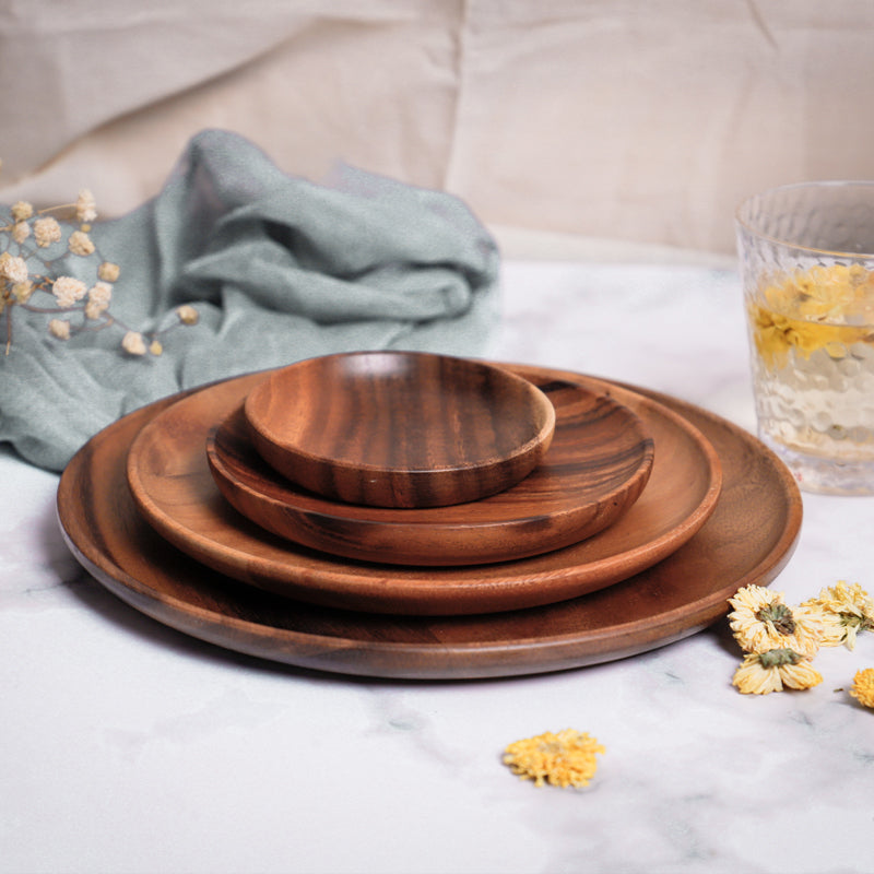 Assiette plate en bois |  Assiette plate d'acacia | Ustensiles Culinaires 