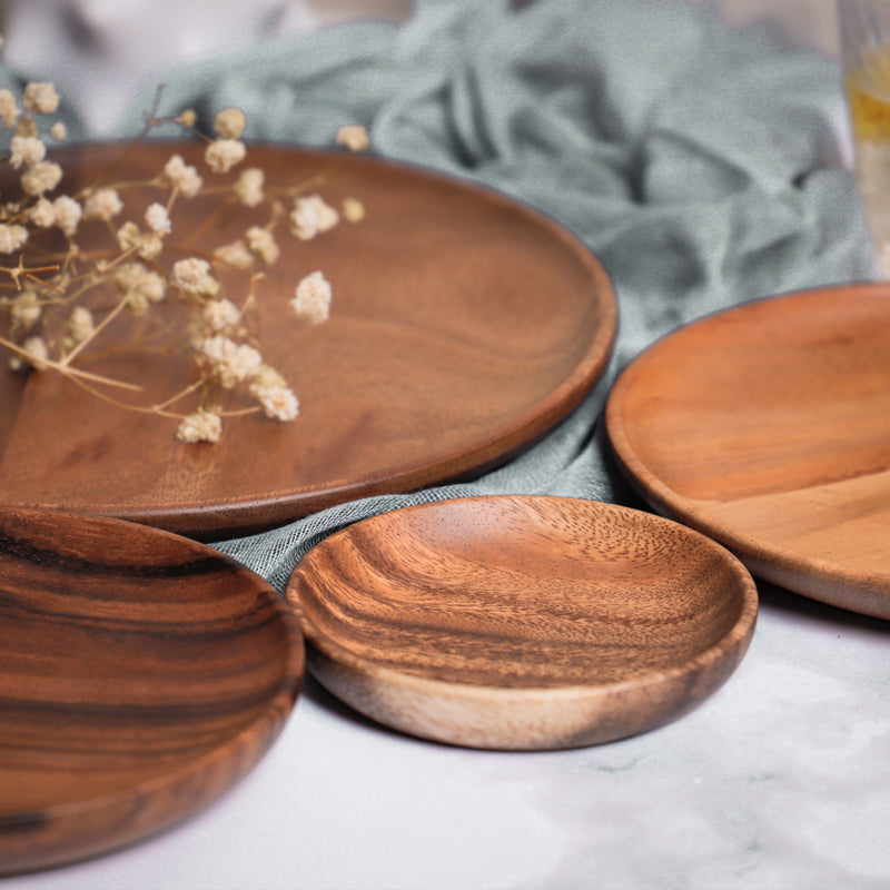 Assiette plate en bois |  Assiette plate d'acacia | Ustensiles Culinaires 