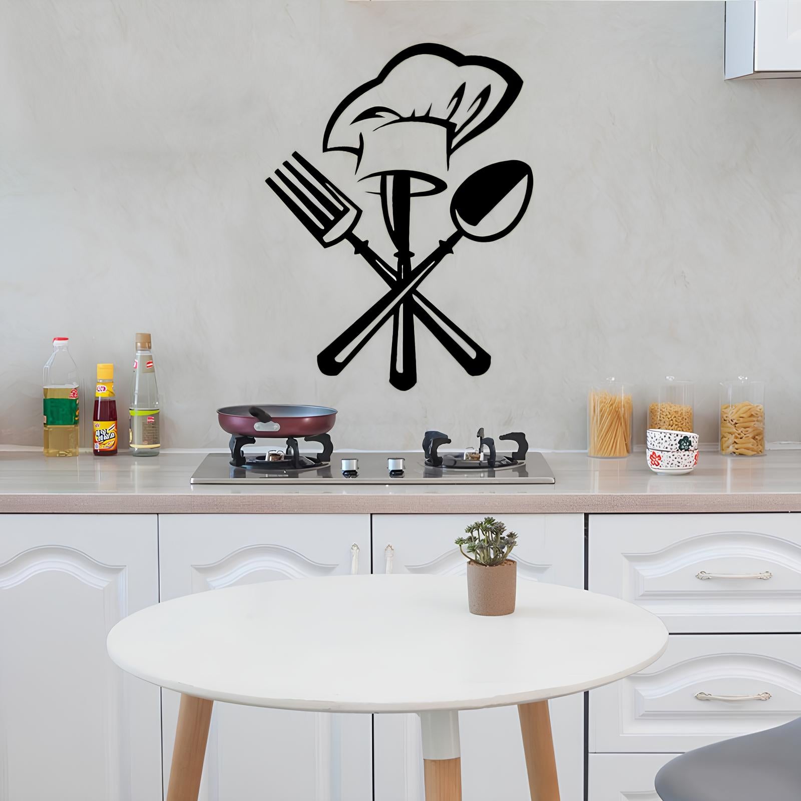 Stickers muraux - Toque de chef, fourchette et couteau - UstensilesCulinaires