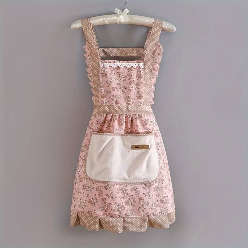 Breathable canvas kitchen apron with floral pattern