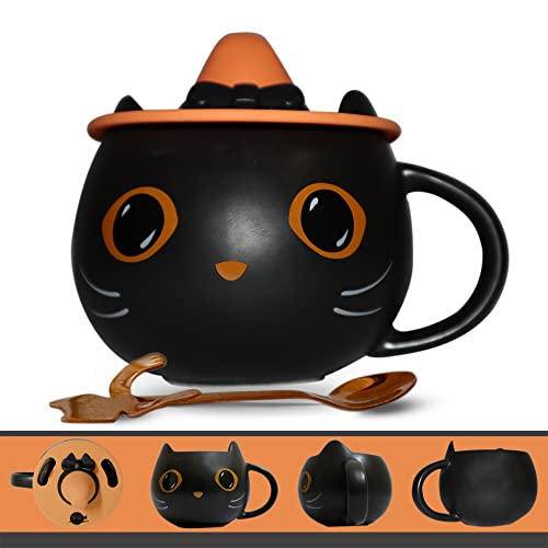 Mug chat d'Halloween avec couvercle en forme de chapeau - UstensilesCulinaires