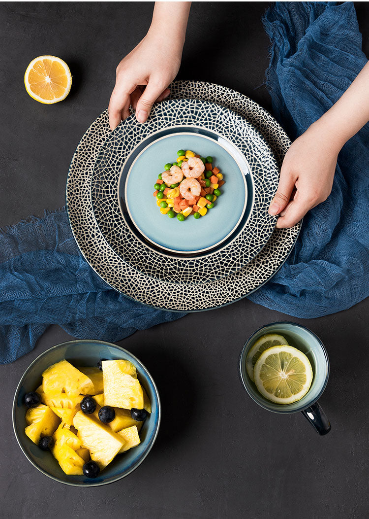 Assiette céramique bleu | Assiette plate | Ustensiles Culinaires 