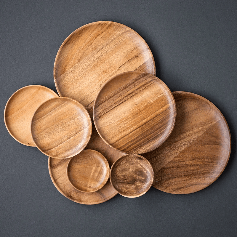 Assiette plate en bois |  Assiette plate d'acacia | Ustensiles Culinaires 