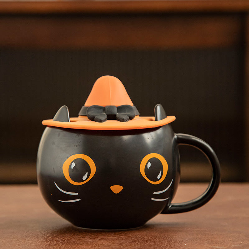 Mug chat d'Halloween avec couvercle en forme de chapeau - UstensilesCulinaires