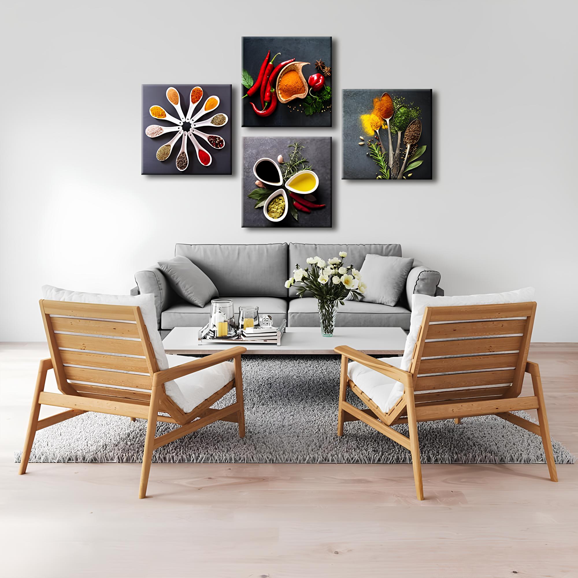 Tableaux Décoratifs Epices Imprimés Toile 4 parties - UstensilesCulinaires