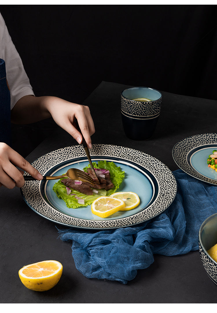 Assiette céramique bleu | Assiette plate | Ustensiles Culinaires 