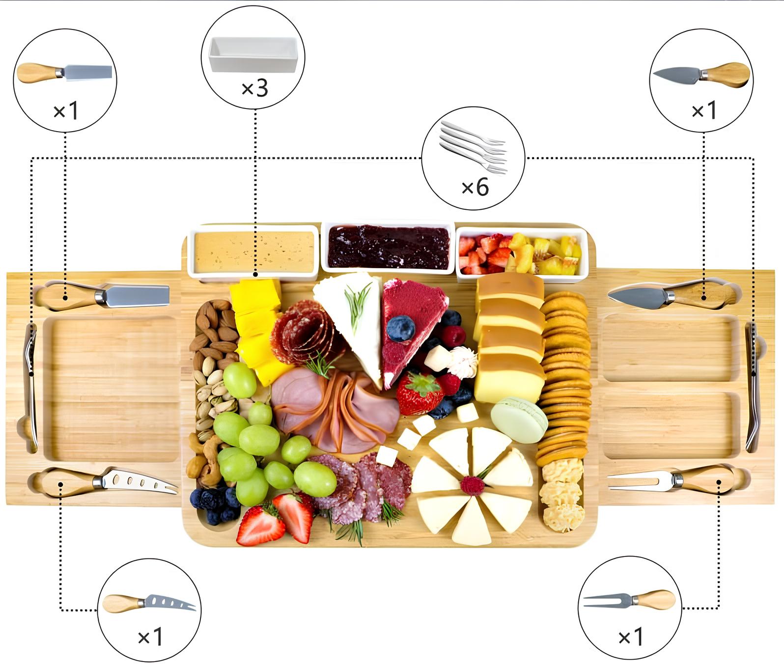 Ensemble plateau à fromage et apéritif bambou - UstensilesCulinaires