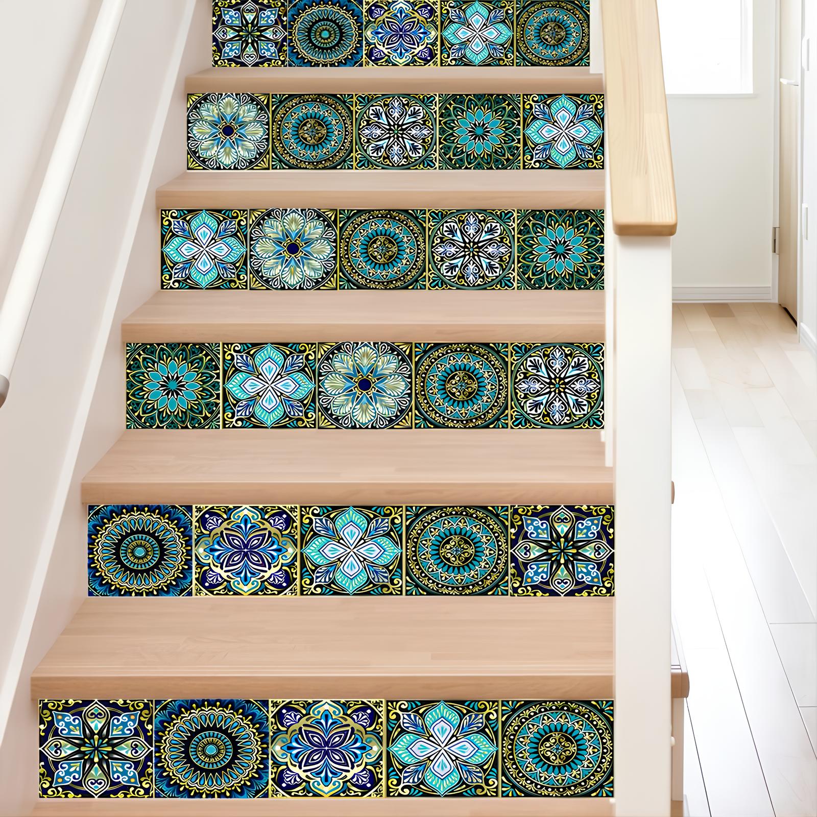 Carreaux adhésifs Mandala bleu turquoise - UstensilesCulinaires