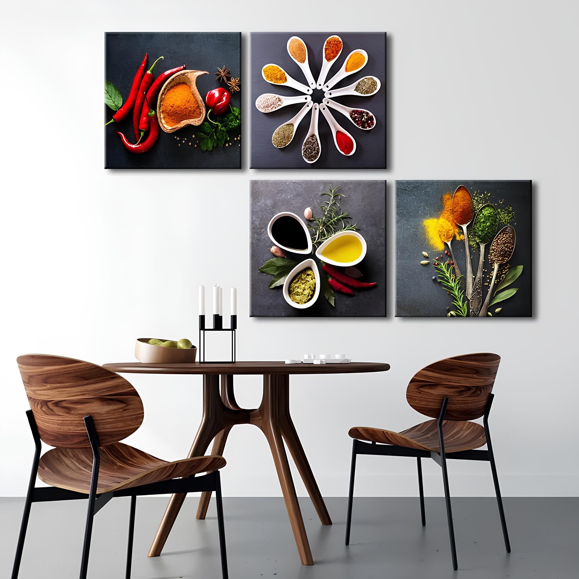 Tableaux Décoratifs Epices Imprimés Toile 4 parties - UstensilesCulinaires