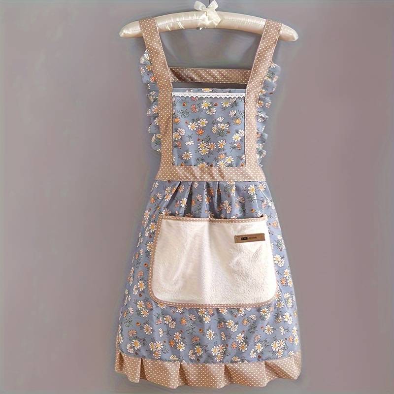 Breathable canvas kitchen apron with floral pattern