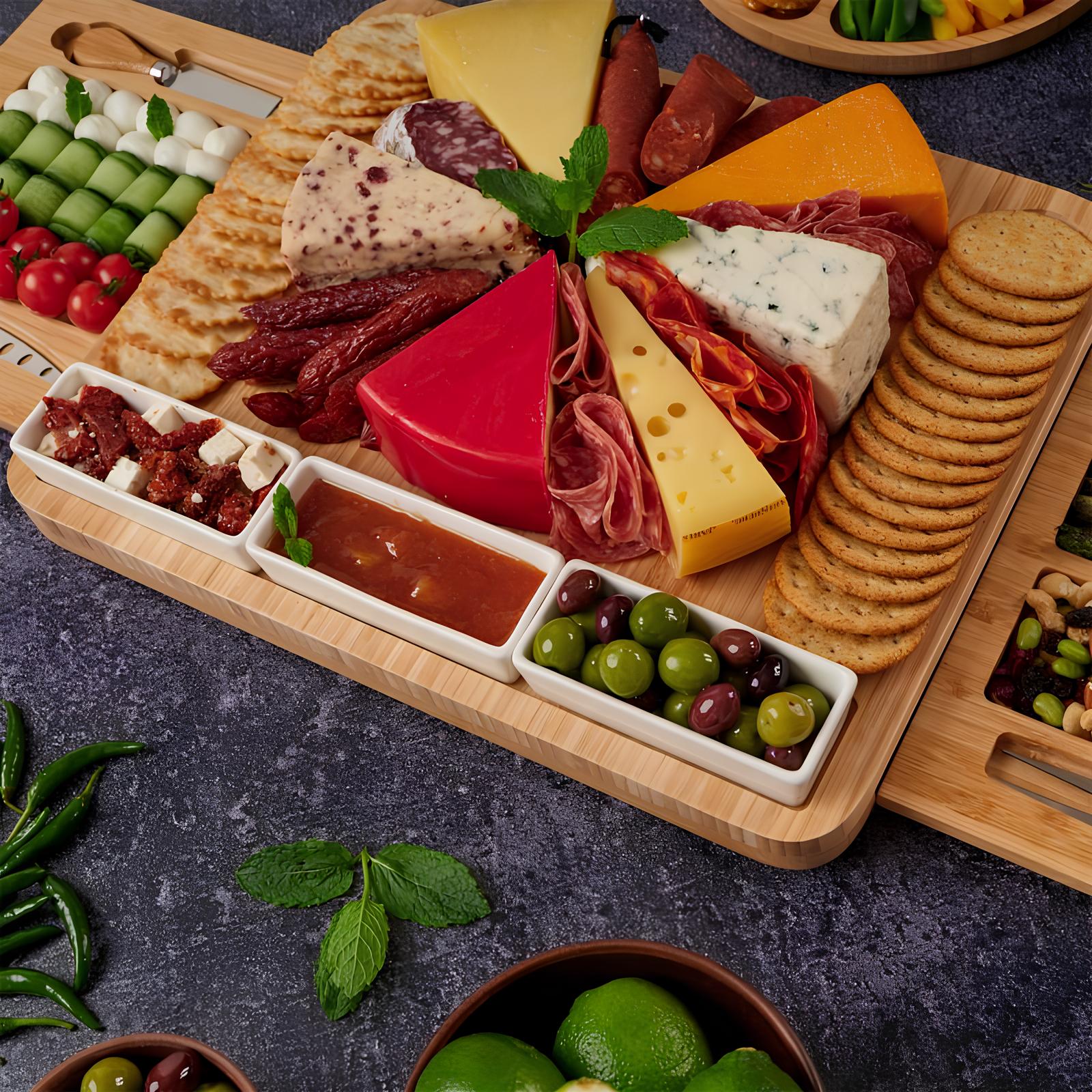 Ensemble plateau à fromage et apéritif bambou - UstensilesCulinaires