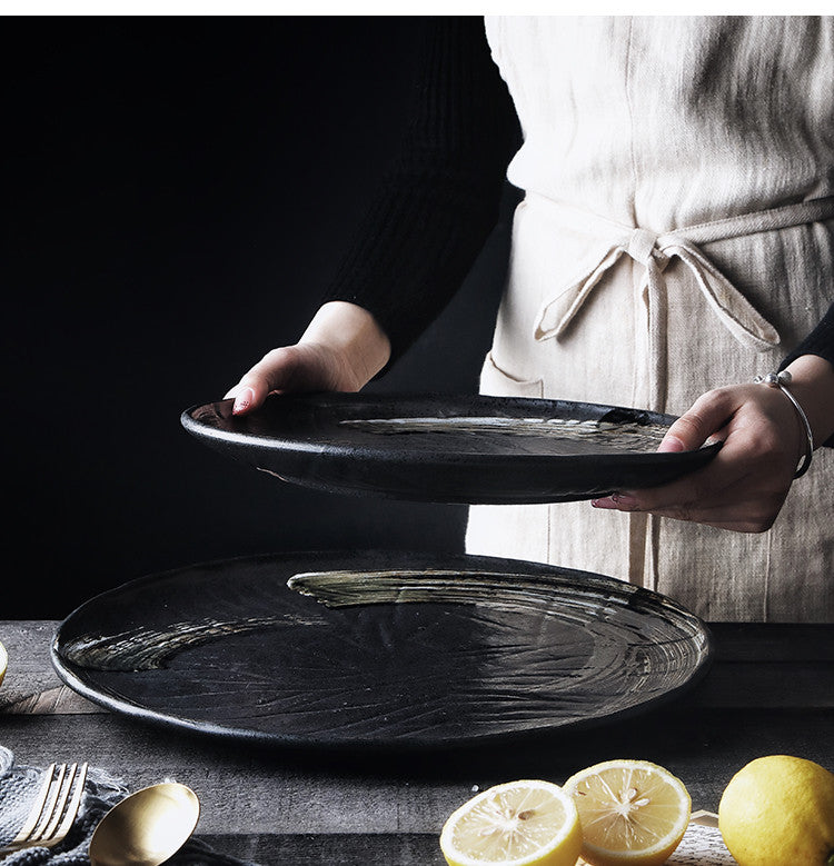 Assiette grès céramique | Assiette plate noire | Ustensiles Culinaires